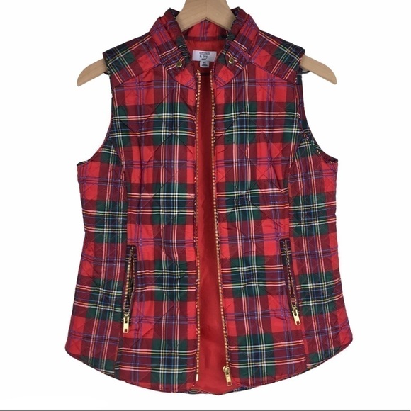 CROWN & IVY Plaid Vest Puffy Quilted Tartan Full Zip Holiday Petite Size Small - Picture 3 of 14